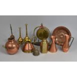 A Collection of Various Metalwares to Comprise Brass Charger, Oriental Tea Caddy, Niello Sprinkler