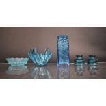 A Collection of Blue Glass to Comprise Handkerchief Glass, Vase etc