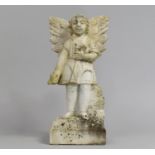 A Heavy Carved Marble Figure of Angel with Flowers, 32cms High