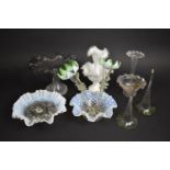 A Collection of Various Victorian Glass to Comprise Vaseline Glass Ruffled Rim Bowls, White White