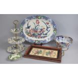 A Collection of Various Transfer Printed China to Comprise Large Platter, Tile Tray, Footed Imari