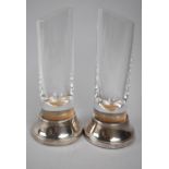 A Pair of Glass Cylindrical Vases Set on Circular Stands, Overall Height 19cms