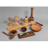 A Collection of Various Treen to Comprise Hat Pin Stands, Yew Wood Miniature Brush etc