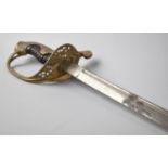 A Late 19th century French Sword with Curved Blade, Brass Hilt with Pierced Guard, Wired Handle