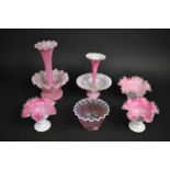 A Collection of Various Pink Opaque and Vaseline Glass to Comprise Bowls and Epergnes