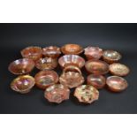 A Collection of Various Carnival Glass Bowls to Comprise, Grape, Rose, Pineapple and Other Patterns