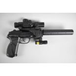 A Gano .177cal CO2 Air Pistol, PT-85 Blowback with Scope, Silencer and Laser