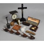 A Collection of Various Curios to Comprise Crucifix, Ceramic Pocket, Hohner Harmonica, Postage