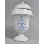 A Tin Glazed Pedestal Urn and Cover with Crest Design on White Glaze Ground, 28cm high