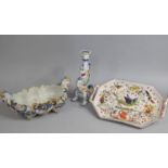 Three Pieces of French Faience to Comprise Twin Handled Tray Decorated in Polychrome with Dragon
