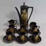 A Portmeirion Phoenix Pattern Coffee Set to Comprise Coffee Pot, Six Cans, Six Saucers, Milk Jug and