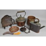 A Collection of Various Vintage Metalware to Comprise Copper Kettle, Crumb Tray and Brush, Large