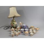 A Collection of Oriental Items to Comprise Part Coffee and Tea Set and a Vase Table Lamp