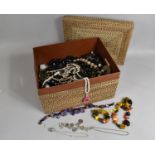 A Woven Box Containing Large Quantity of Costume Jewellery