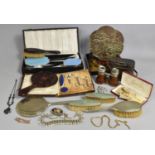 A Collection of Various Sundries to include Cased Binoculars, Dressing Table Set, Manicure Set,