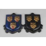 Two Cast Metal Floreat Salopia Wall Hanging Shield Plaques, One by Salop Iron, 17cms High