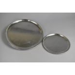 Two Circular Keswick School of Industrial Arts Firth Staybrite Circular Trays, Largest 34cms