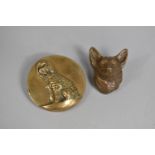 A Heavy Cast Bronze Study of a German Shepherd's Head together with a Circular Bronze Plaque of