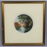 A Framed Watercolour, French River Scene, 19cm Diameter