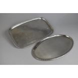 Two Keswick School of Industrial Art Firth Staybrite Trays, Rectangular and Oval, 41cms Wide