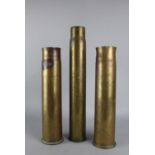 A Collection of Three Trench Art Brass Shell Bases, Two with Engraved Decoration, Tallest 37.5cms