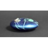 An Iridescent Glass Paperweight After John Ditchfield with Applied White Metal Frog, No Signed, 11.