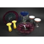 A Collection of Various Glass to Comprise Large Tri Coloured Bowl with Cranberry Glass Rim and