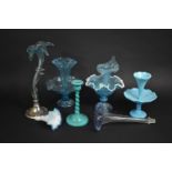 A Collection of Various Opaque Blue Glass to Comprise Epergnes etc