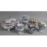 A Collection of Various Tin Glazed Ceramics to Comprise French Faience Tureen, Tulip Vases etc,