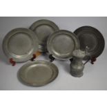 A Collection of Five 19th Century Pewter Plates with Makers Mark Stamps to Back Together with a