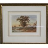 Anthony Vandyke Copley Fielding Pows, Framed Watercolour, Figure Beside Tree in River Landscape,