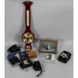 A Collection of Various Sundries to include Modern Wall Barometer, Cameras and Binoculars Etc