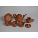 A Terracotta Turkish Tophane Tea set to Comprise Three Tea Bowls, Teapot, Jug, Dish and a Lid,