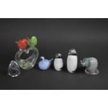 A Collection of Glass Paperweights to Comprise Murano Love Birds, Svaja Penguins etc