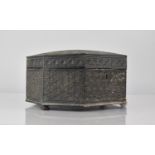 An Ornately Carved North Indian or Persian Hexagonal Box, Missing Four Bun Feet, 26xms Wide and