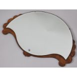 An Early 20th Century Art Deco Walnut Framed Wall Mirror of Fan Shape, 69cms Wide and 49cms High