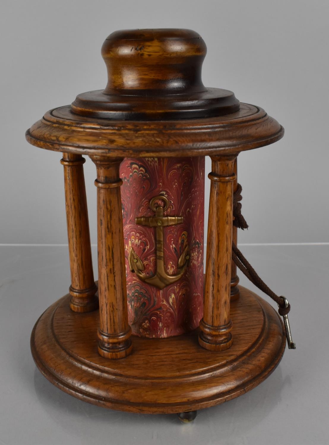 A Late Victorian Oak Seaman's or Naval Charity Box of Circular Form, the Centre Cylindrical Coin - Image 8 of 10