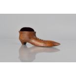 A 19th Century Treen Pin Cushion in the Form of a Ladies Shoe, 13cms Long