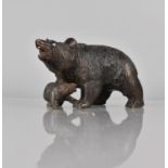 A Black Forest Carved Study of Bear with Cub, Both with Glass Eyes