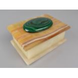 An Early 20th Century Art Deco Alabaster and Malachite Trinket Box, 10x14x6cms High