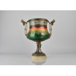 A French 19th/20th Century Champleve Enamel Two Handled Bronze Urn, The Body with Enamel Red, Yellow