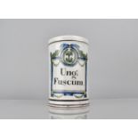 An Italian Tin Glazed Apothecary Jar, Late 18th/Early 19th Century, Inscribed 'Ung.Fuscum', 16cms