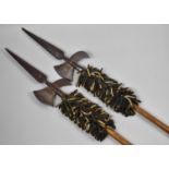 A Pair of Medieval Style Iron Pikes Set on Turned Wooden Poles with Woollen Tassel Decoration,