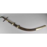 A 19th Century Indo Persian Shamshir Sabre with Engraved Curved Blade, Studded Handle and Metal
