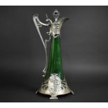 A WMF Art Nouveau Green Glass and Pewter Claret Jug Designed After Albert Meyer c.1900, the Tapering