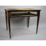 An Edwardian Bijouterie Table in Brass Inlaid Mahogany Having Lifting Lid and Tapering Square
