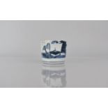 A Small Oriental Blue and White Porcelain Brush Pot Decorated with River Village Scene, The Base
