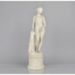 After John Bell (1812-1895) Parian Figure, Slave Girl in Chains Standing by Draped Pedestal on