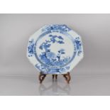 A Large 18th Century Chinese Blue and White Octagonal Charger decorated with Garden Setting