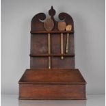 A Georgian Oak Spoon Rack, Back with Scrolled Crest and Base Candle Box with Sloping Hinged Lid,